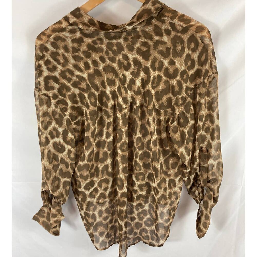 Free People Easy Rider Cheetah Button Down Shirt Blouse Drapey Small - Picture 4 of 4